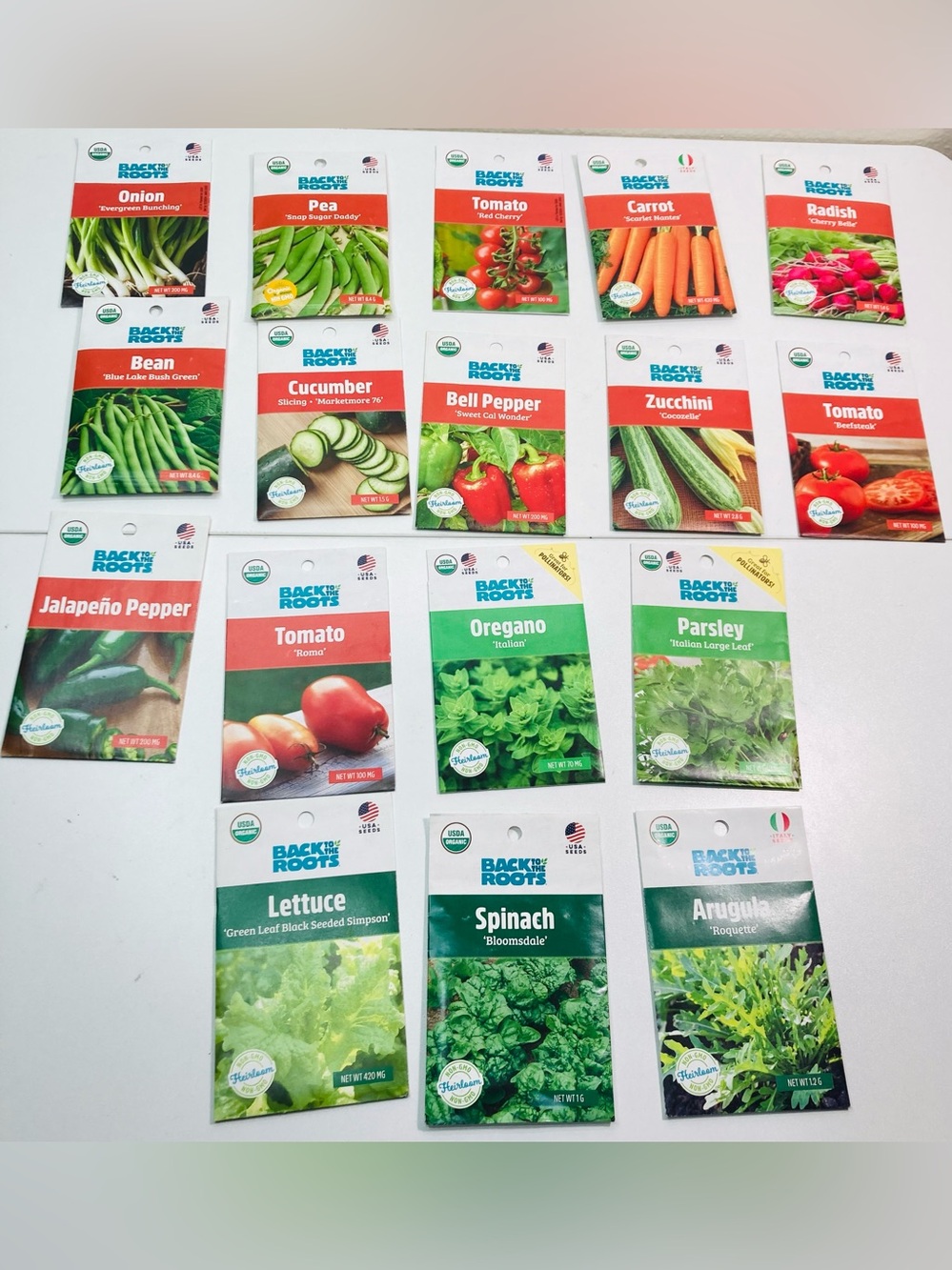NEW Back to‎ Roots Organic Vegetable Seeds VARIETY PACK 18 Seed Packs Total